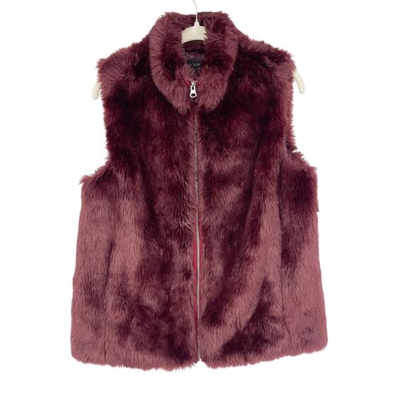 J.Crew Faux Fur Vest Burgundy Red Full Zip Size Small Fall Winter Style - Picture 4 of 6